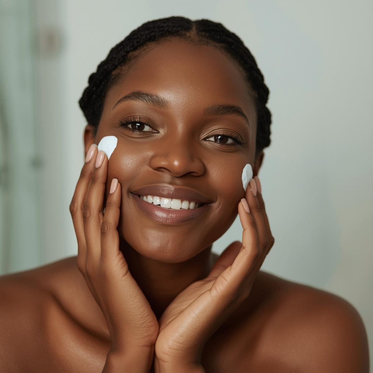 Femme à peau foncée appliquant la crème de nuit Nuit Royale Ayané